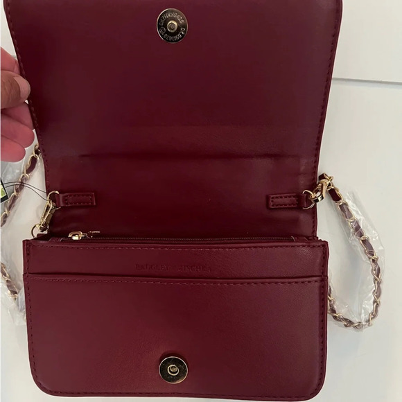 Badgley Mischka Pleated Vegan Leather Purse Crossbody Bag Burgandy - Picture 6 of 6